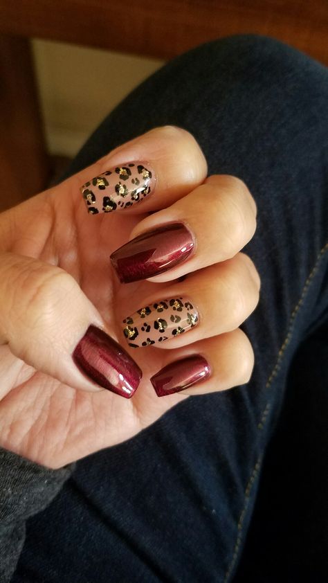 Cheetah Print Nails Fall, Red Leopard Nails, Burgundy Nail Art, Cheetah Print Nails, Sweet Nails, Cheetah Nails, Leopard Print Nails, Cute Nails For Fall, Polka Dot Nails