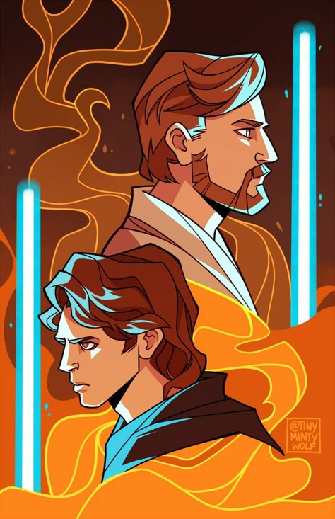 Obi Wan Art, Anakin Obi Wan, Star Wars Cartoon, Star Wars Painting, Anakin Vader, Star Wars Anakin, High Ground, Star Wars Drawings, Star Wars Wallpaper