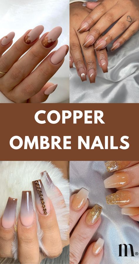 Transform your nails into works of art with these radiant rose gold ombre designs. Get inspired and bring a touch of glamour to your fingertips. Explore endless inspiration for stunning copper ombre nails on our blog! 💅✨ Abstract Ombre Nails, Ombre Nail Art Designs 2024, Fall Nail Designs Ombre, Ombre Fall Nail Designs, Neutral Ombre Nails, Ombre Chrome Nails Designs, Brown Ombré Nails, Fall Ombre Nails Ideas, Autumn Ombre Nails