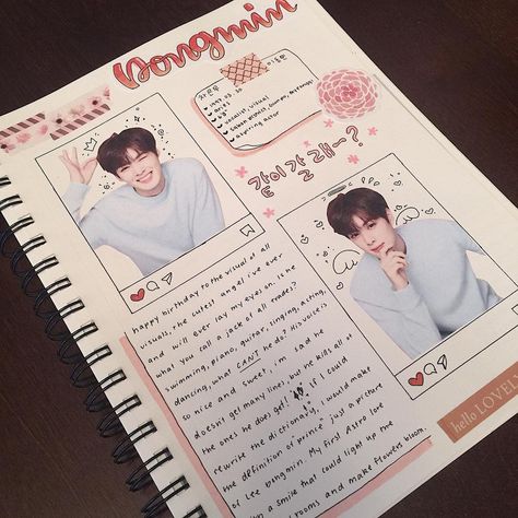 36 Likes, 5 Comments - 𝒿𝑒𝑒𝒿𝑒𝑒 🐰 (@jeenote) on Instagram: “2018.03.29 🌸 have an eunwoo birthday spread after being in an exhausted slump for almost a week~…” Quarter Design Notebook, Eunwoo Birthday, Birthday Spread, Doodle Name, Kpop Journaling, Notebook Aesthetic, Design Notebook, Music Journal, Bullet Journal Notes