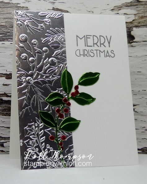 Embossed Foil Cards, Christmas Cards With Poinsettias, Foiled Christmas Cards, Foil Cards Ideas, Stampin Up Simple Christmas Cards 2023-2024, 2023 Christmas Cards, Su Christmas Cards 2023, Embossed Christmas Cards Handmade, Fancy Christmas Cards