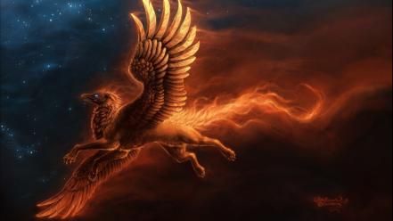 Stars fire fantasy art griffin wallpaper. Fresh HD wallpapers for your desktop. (11734) Creature Fantasy, Fire Image, Mythology Art, An Eagle, Mythological Creatures, Mystical Creatures, 판타지 아트, Fantasy Illustration, Magical Creatures