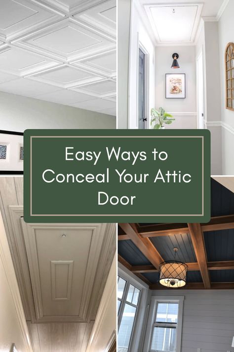 Tired of seeing that attic door sticking out in your ceiling? It's time to transform your space effortlessly! Discover simple, stylish, and creative methods for hiding your attic access. From clever use of ceiling panels to decorative art pieces, these tips will hide your attic door while enhancing your room decor. Say goodbye to your unattractive attic door and amp up the aesthetic of your home! You'll find ideas suitable for any decor style, so click here to find the perfect solution for your ceiling. Exterior Attic Access Door, Attic Entry Ideas, Secret Attic Entrance, Covering Attic Access Door, How To Hide Duct Work, Attic Access Ideas Ceilings, Ceiling Attic Door Ideas, Hide Attic Access Door In Ceiling, Attic Door Ideas Pull Down