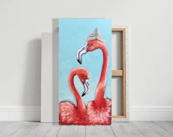 StressieCat - Etsy Flamingo Artwork, Flamingo Painting, Christmas Paintings On Canvas, Canvas Painting Tutorials, Flamingo Art, Canvas Painting Ideas, Easy Canvas Painting, Elementary Art Projects, Canvas Painting Diy