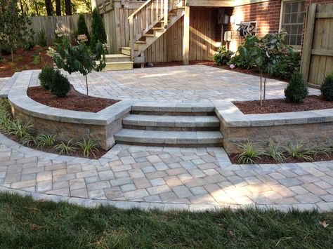 Diy Flagstone, Inlaw Suite, Diy Patio Pavers, Pavers Backyard, Paver Designs, Patio Pavers Design, Raised Patio, Brick Patio, Patio Pavers