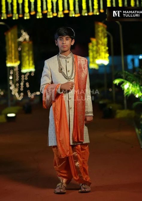 Dhoti Ceremony, Bridegroom Outfits, Indian Wedding Clothes For Men, Boys Kurta Design, Kids Dress Boys, Groom Dress Men, Wedding Dresses Men Indian, Function Dresses, Kids Ethnic Wear