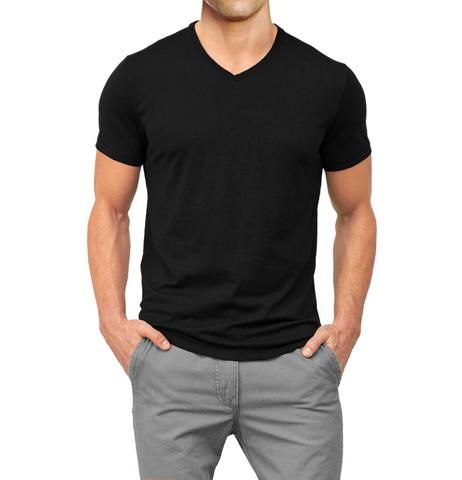 V-Neck Basic Muscle Fitted Plain T-Shirt - Black - Muscle Fit Basics  - 5 Minimalism Outfit, Tee Shirt Outfit, Mens Black Shirt, 2023 Fashion Trends, Shirt Outfit Men, T Shirt Outfit, Mens Casual Dress Outfits, Plain T Shirt, Gdansk