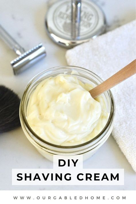 homemade shaving cream in glass jar next to shaving brush, razor, and towel Shaving Cream Recipe, Homestead Vibes, Shaving Cream For Women, Diy Shaving Cream, Homemade Shaving Cream, Shaving Routine, Herbal Tea Garden, Natural Lubricant, Camp Activities