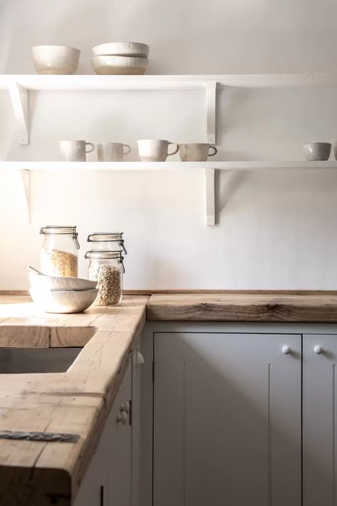 How to choose a kitchen worktop - wooden kitchen worktop pros and cons | House & Garden Wooden Worktop Kitchen, Wooden Counter Tops, British Standard Kitchen, Plain English Kitchen, Kitchen Cupboard Designs, Boho Styl, English Kitchens, Wooden Counter, Genius Ideas