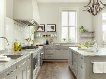 Kitchen Renovation in Lafayette Square - traditional - Kitchen - St Louis - Mitchell Wall Architecture & Design Warm Gray Kitchen Cabinets, Light Gray Kitchen Cabinets, Cabinet Quartz, Gray Countertops, Gray Kitchens, No Upper Cabinets, Light Grey Kitchen Cabinets, Gray Cabinet, Transitional Kitchens