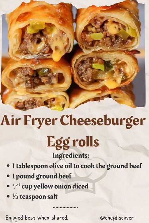 Grandmas recipes YUMMY 🍔 | Easy Air Fryer Cheeseburger Egg rolls | Facebook Keto Air Fryer Cheeseburger Egg Rolls, Cheeseburger Sliders Air Fryer, Cheeseburger Egg Rolls Air Fryer, Airfryer Cheeseburger, Airfryer Cheeseburger Egg Rolls, Air Fryer Cheeseburger, Cheeseburger Wrap, Egg Roll Dipping Sauce, Cheeseburger Egg Rolls