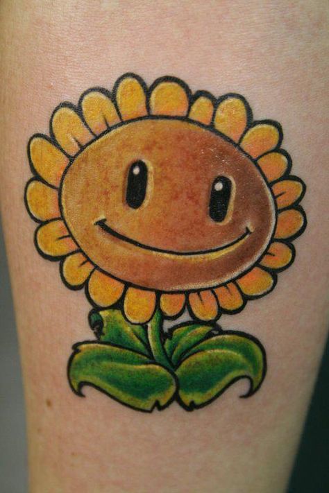 #funny #cartoon #sunflower #color #sweet #yellow #tattoo #face #ink Cartoon Sunflower Tattoo, Pvz Sunflower, Smile Face Tattoo, Bit Tattoo, Sunflower Cartoon, Cartoon Sunflower, Tattoo Dublin, Yellow Tattoo, Tattoo Cartoon