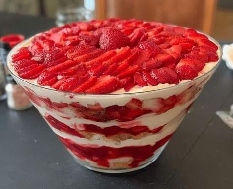 "My mother-in-law requested I bring... - Recipes For Family | Facebook Strawberry Cheesecake Trifle Recipe, Strawberry Cheesecake Trifle, Strawberry Trifle, Cheesecake Trifle, Strawberry Pie Filling, Family Brunch, Trifle Dish, Cheesecake Mousse, Trifle Bowl