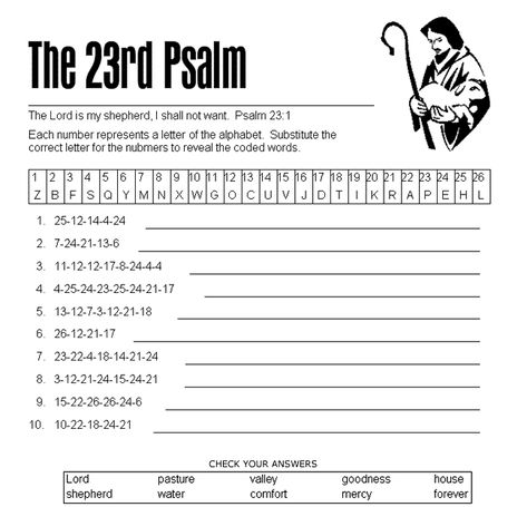 The 23rd Psalm - Decoder Puzzle Kids Ministry Lessons, The 23rd Psalm, Childrens Church Ideas, 23rd Psalm, Sunday School Projects, Vbs Craft, Childrens Sermons, Bible Activities For Kids, Sunday School Crafts For Kids