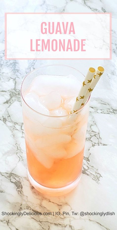 Guava Lemonade takes a classic beverage and amps it up with another tropical idea thanks to guava syrup, which supplies both flavor and sweetness. Use still water or sparkling water -- your choice. And be sure to serve it in tall, pretty glasses! #shockinglydelicious  #ad  #brunchweek  #guava  #lemonaderecipe  @toraniflavor  @joyjolt  @sweetsandtreats Guava Syrup Recipe, Graduation Drinks, Guava Lemonade, Drink Mocktail, Guava Drink, Guava Syrup, Pretty Glasses, Flavored Lemonade, Easy Alcoholic Drinks