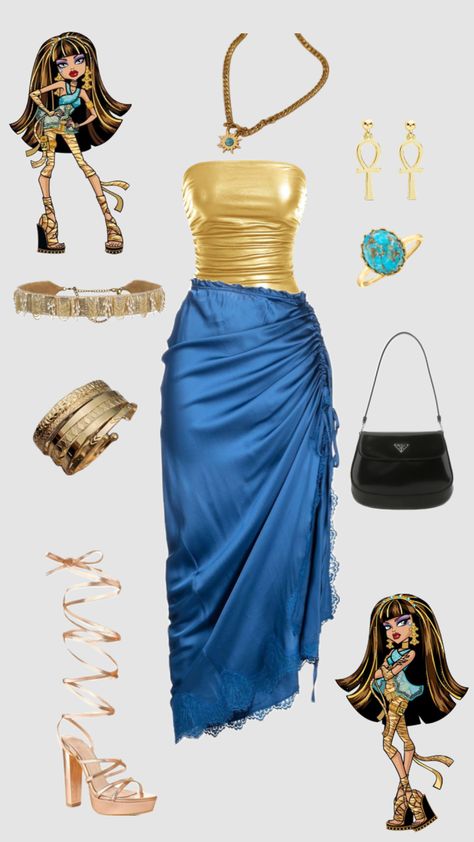 Cleo DeNile inspired outfit #Monsterhigh Monster High Aesthetic Outfit, Cleopatra Outfit, Monster High Halloween Costumes, Monster High Halloween, Monster High Costume, Halloween Costumes 2022, Rave Fit, Classy Halloween Costumes, Blue Costumes