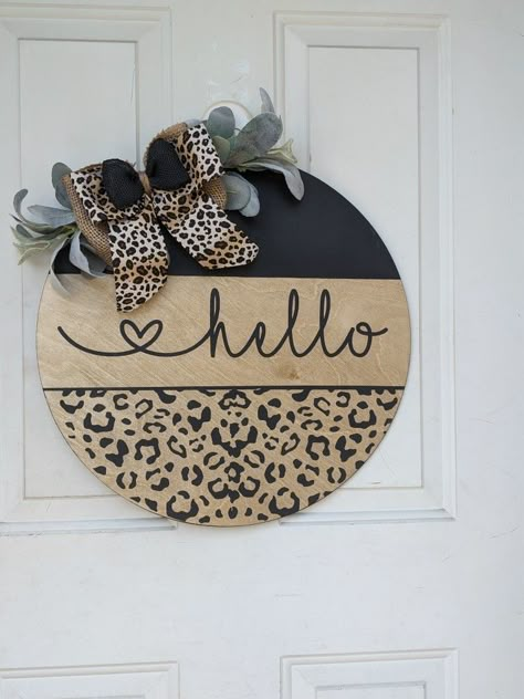 Hello welcome door hangers in leopard print Animal Print Door Hanger, Leopard Door Sign, Welcome Door Hanger Ideas, Diy Welcome Door Hanger, Cheetah Door Hanger, Leopard Print Door Hanger, Hello Door Sign, Hello Door Hanger, Welcome Sign Front Door Diy Ideas