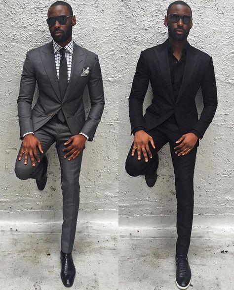 Two colors a well dressed man can never go wrong with.. Which one would you wear ? #Gentleman #MusikaFrere  199flags.com Men's Fashion Wedding Suits For Groom, Casual Wedding Suit, Men In Suits, Grey Suit Wedding, Costume Africain, Fashion Dark, Style Masculin, Wedding Suits Groom, Grey Suit