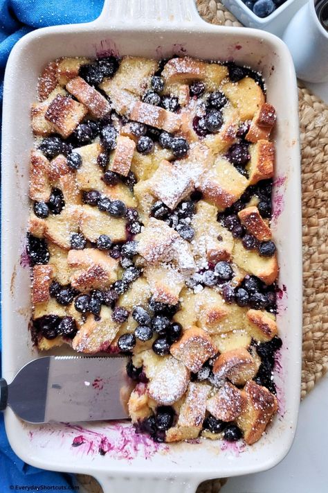 Blueberry French Toast Casserole - Everyday Shortcuts Overnight Blueberry French Toast Bake, Freezer French Toast Casserole, Blueberry French Toast Casserole Overnight, Healthier French Toast, Blueberry Stuffed French Toast, Biscuit Monkey Bread, Cinnamon Sugar Bread, Blueberry French Toast Bake, Healthy French Toast