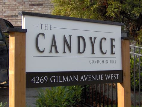 Simple double-sided monument sign for The Candyce.  Seattle, WA Apartment Building Entrance, Church Signage, Monument Signage, Office Exterior, Entrance Signage, Living Stones, Architectural Signage, Monument Signs, Stone Sign