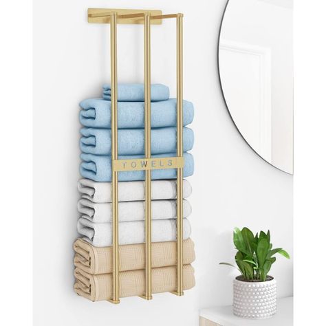 No Linen Closet, Wall Towel Rack, Rolled Towels, Toallero Ideas, Wall Towel Racks, Bathroom Towel Storage, Bath Towel Holder, Storing Towels, Wall Mounted Towel Rack