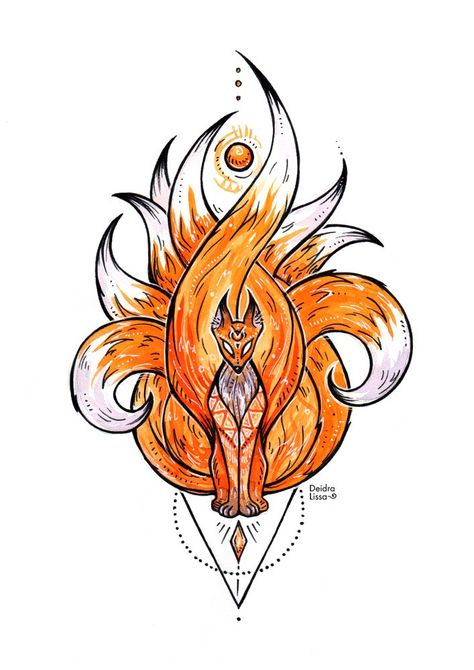 Naruto Fox Tattoo, Fox Drawing Tattoo, Kitsune Fox Art, Fox Art Drawing, Kitsune Animal, Kitsune Drawing, Kitsune Illustration, Kurama Tattoo, Fox Tattoo Ideas