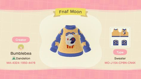 Animal Crossing Fnaf Clothes, Acnh Fnaf Design Codes, Animal Crossing Star Design, Fnaf Acnh Codes, Acnh Fnaf Design, Fnaf Acnh, Fnaf Animal Crossing, Acnh Circus, Fnaf Moondrop