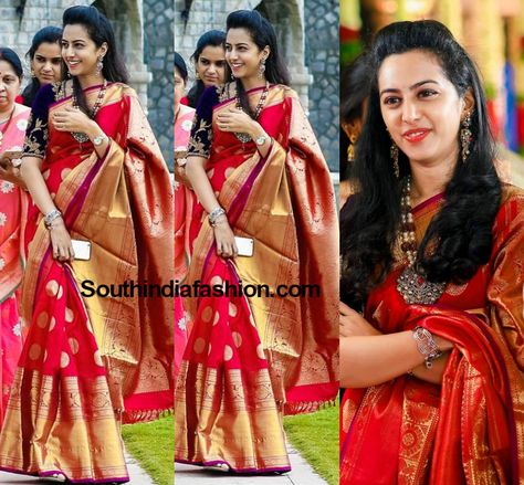 Tejaswini in a Kanjeevaram Saree Kanchipuram Saree Wedding, Pattu Sarees Wedding, Simple Mountain Tattoo, Half Saree Function, Saree Jewellery, Fashion Indian, Saree Blouse Patterns, Half Saree Designs, Mountain Tattoo