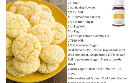 Young Living Lemon, Young Living Oils Recipes, Living Oils Recipes, Young Living Recipes, Doterra Recipes, Cooking With Essential Oils, Lemon Crinkle Cookies, Young Living Essential Oils Recipes, Living Essentials Oils