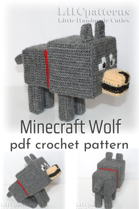 Beginner level crochet pattern for this Minecraft Wolf Amigurumi Crochet Pattern. Make a handmade Minecraft stuffed toy pattern for the Minecraft gamer in your life! #crochetpattern #minecraftpattern #minecraftcrochet #beginnercrochet #amigurumipattern #yarn #crafts #LHCpatterns #CraftEvangelist #crochetideas #knittingideas #crochet Crocheted Minecraft Characters, Free Crochet Minecraft Patterns, Crochet Minecraft Creeper, Video Game Amigurumi, Crochet Minecraft Pattern, Minecraft Crochet Tapestry, Crochet Patterns Minecraft, Minecraft Crochet Ideas, Minecraft Amigurumi Pattern Free