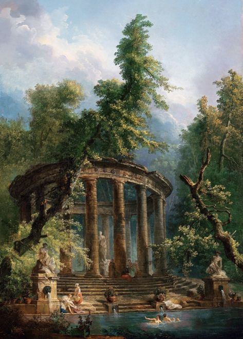 The Bathing Pool, Hubert Robert, Kolam Air, Rococo Art, Rennaissance Art, Edgar Degas, Old Paintings, Romantic Art, Classical Art