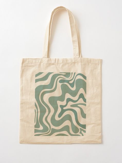 "Retro Liquid Swirl Abstract Pattern in Eucalyptus Sage Green and Cream Beige" Tote Bag by kierkegaard | Redbubble White Tote Bag Painting Ideas, Tote Bag Art Painting, Tote Bag Design Diy Paint, Tod Bag, Handpainted Tote, Diy Tote Bag Design, Sage Green And Cream, Abstract Tote Bag, Handpainted Tote Bags