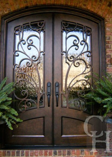 Iron Double Doors | Custom Front Entry Doors | Clark Hall Doors Backyard Entrance Ideas, Custom Front Entry Doors, Wrought Iron Designs, Pintu Ganda, Wrought Iron Front Door, Double Door Entryway, Iron Front Door, Iron Entry Doors, Rod Iron