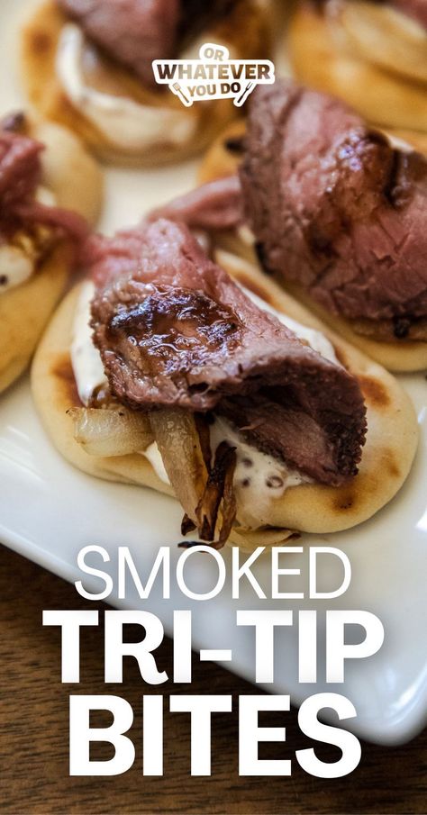 These Tri-Tip Bites are an incredible way to serve delicious steak at your next party in hearty, passable bites! Mini Pita Bread, Hearty Appetizer, Prime Rib Recipe Easy, Leftover Prime Rib Recipes, Easy Smoker Recipes, Smoked Dishes, Horseradish Cream Sauce, Outdoor Cooking Recipes, Easy Taco Recipes