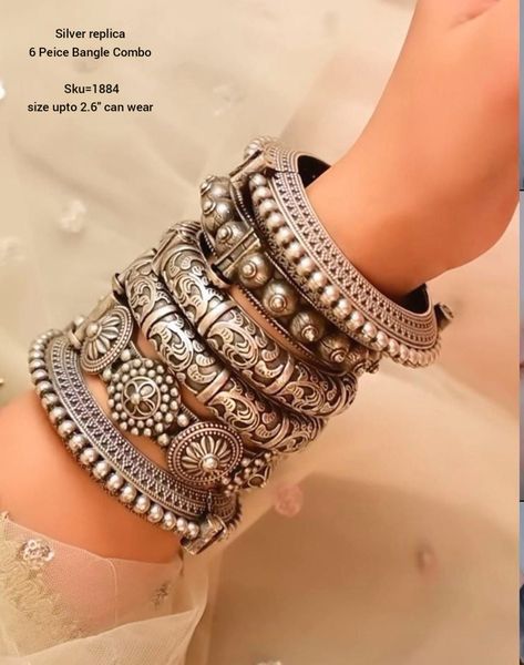 Restock Silver replica bangles combo Whatsapp us 7230997597 For order Oxidised Silver Jewelry, The Bangles, Silver Bracelets For Women, Brass Bangle, Bangle Bracelet Set, Bangles Style, Stacked Bangles, Oxidised Jewellery, Bangle Set