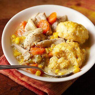 Serving Dumplings, Cornmeal Dumplings, Crockpot Recipe, Hearty Dinner, Dumpling Recipe, Fall Dinner, Chicken And Dumplings, Slow Cooker Chicken, Cooker Recipes