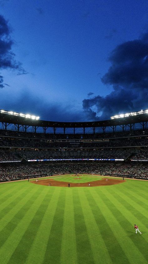 A scenic shot of the ballpark during a Friday night game against the Padres. Baseball Manga, Truist Park, Ball Photos, Atlanta Braves Logo, Baseball Photography, Anime Places, Baseball Park, Corporate Event Planner, Baseball Art