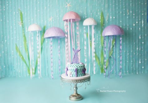 Mermaid Cake Smash Mermaid Cake Smash, Sea Cakes, Mermaid Cakes, Mermaid Birthday, Cake Smash, Children Photography, Under The Sea, 1st Birthday, Baby Mobile