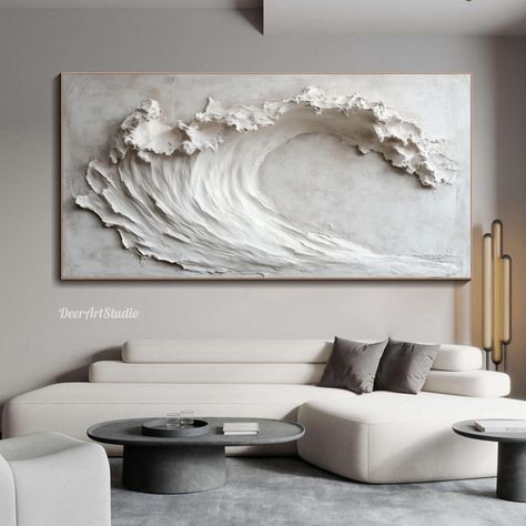 3D White Ocean Waves Textured Wall Art Minimalist Painting on Canvas  Original Wabi-Sabi Wall Art Coastal Canvas Painting Living Room Decor Waves Plaster Art, Ocean Wave Painting, Waves Painting, Wabi Sabi Wall Art, Seascape Wall Art, Painting Beach, Wall Art Unique, Coastal Wall Decor, Wave Painting