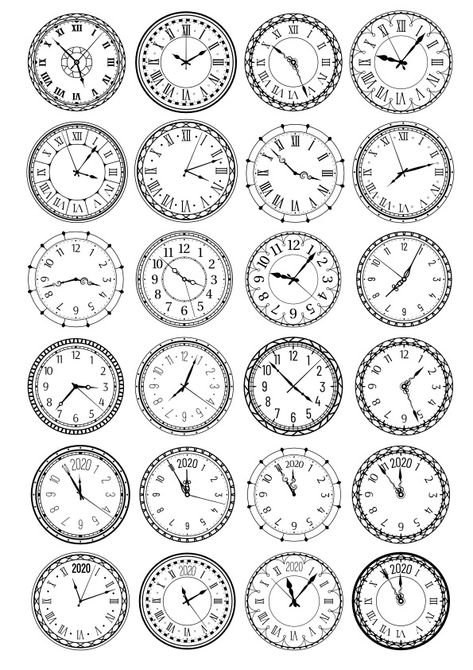 Clock Stencils Free Printable, Free Clock Face Printables, Clock Svg Free, Clock Template Free Printable, Clock Drawing Simple, Clocks Drawing, Clock Outline, Simple Clock Tattoo, Clock Images