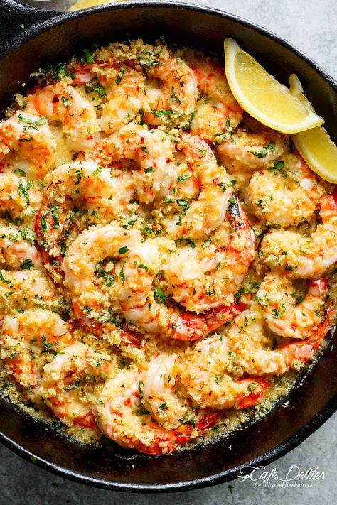 Baked Shrimp Scampi Recipe, Oven Baked Shrimp, Seafood Boils, Crispy Baked Shrimp, Baked Shrimp Scampi, Cooked Shrimp, Shrimp Scampi Recipe, Cafe Delites, Scampi Recipe