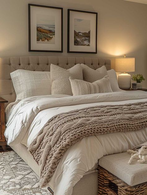 Bedding Color Pallete, Nuetral Pallete Bedroom, Nuetral Pallete, Cosy Bedroom Decor, Bedding Color, Bedroom Mirrors, Farmhouse Bedroom Furniture, Neutral Interior Design, Tranquil Bedroom