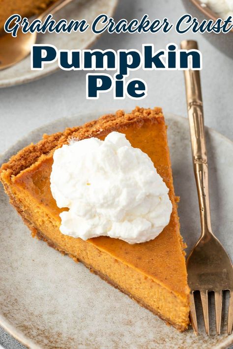 This easy pumpkin pie with graham cracker crust is the perfect holiday dessert! No fussy pie dough—just a buttery crust with a creamy, spiced filling that’s ready in minutes. Perfect for Thanksgiving or cozy fall nights with family! Pie With Gram Cracker Crust, Graham Cracker Cream Pie, Graham Cracker Crust Pie Recipes, Old Fashioned Chocolate Pie, Pie With Graham Cracker Crust, Graham Cracker Crust Recipe, Sugar Cream Pie, Homemade Graham Cracker Crust, Graham Cracker Crust Pie