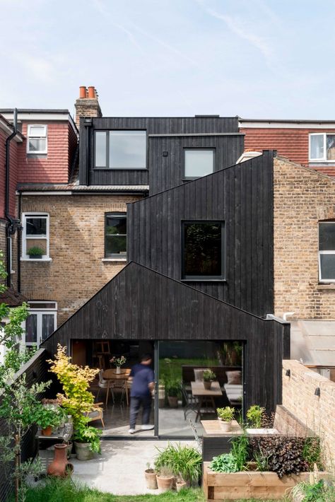 Gresford Architects adds charred-timber extension to London terrace Double Storey Rear Extension, Rear Extension Ideas, Terrace Extension, Victorian Terraced House, House Extension Plans, Architecture Company, House Cladding, Roof Extension, House Extension Design