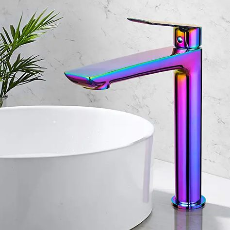 Oil Slick Home Decor, Rainbow Kitchen Ideas, Iridescent Bathroom Decor, Rainbow House Decor, Arcade Basement, Iridescent Kitchen, Rainbow Bathroom, Iridescent Decor, Cool Home Decor