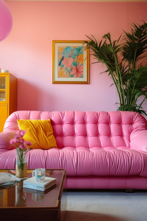 Embrace the ultimate 90s Barbie vibe with bubblegum pink furniture scattered throughout your living space. #Barbie #HomeDecor #InteriorDesign Pink Wall Frame, Barbiecore Decor, Pink Couches, Space Barbie, Unique Couches, Rosa Sofa, Do It For The Plot, 90s Barbie, For The Plot