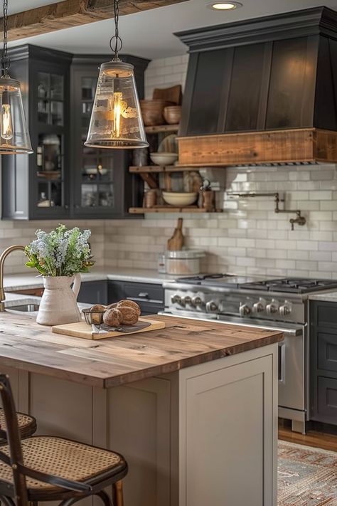 Add Charm with Farmhouse Kitchen Pendant Lights - Quiet Minimal Kitchen With Character, Farmhouse Kitchen Pendant Lights, Kitchen Pendant, Minimalist Kitchen Design, Light Ideas, Rustic Kitchen Design, Living Room Loft, Kitchen Pendants, Kitchen Pendant Lighting