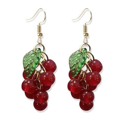 Fall Earrings Beaded, Handmade Cute Cherry Earrings, Handmade Cherry Cute Earrings, Cute Fruit Design Drop Earrings, Trendy Cherry Dangle Earrings, Cute Dangle Earrings With Fruit Design, Fruit Shape, Grape Earrings, Sweet Smile