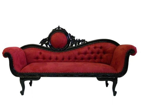 Black and red couch sofa victorian goth gothic furniture decor Gothic Couch, Gothic Sofa, Red Chaise Lounge, Styl Goth, Victorian Couch, Red Velvet Sofa, Sofa Santai, Red Couch, Gothic Furniture