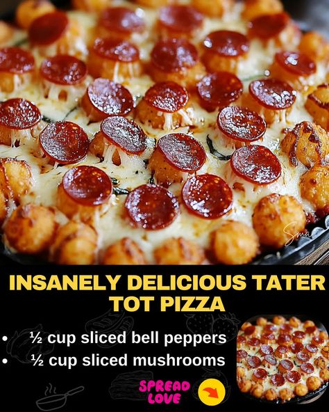 Insanely Delicious Tater Tot Pizza: A Slice of Heaven! Tater Tot Pizza, Cheesy Tater Tot Casserole, Tater Tot Hotdish, Baked Meatloaf, Tater Tot Recipes, Greek Appetizers, Mexican Casserole Recipe, Chicken Parmesan Pasta, Chicken Pasta Bake